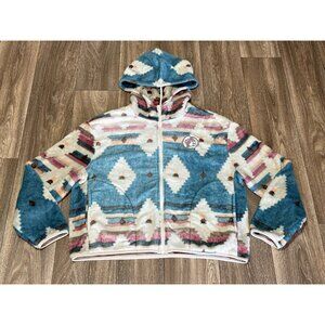BUC-EE'S WOMENS XL AZTEC SWEATER JACKET FULL ZIP HOODED SOFT POCKETS LOGO TEXAS
